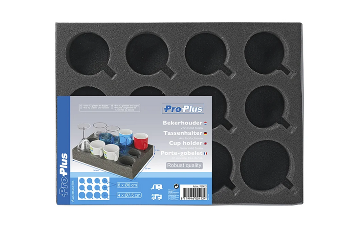 ProPlus 761472 Camper kop- og glasholder, hårdt skum, rummer 12 kopper