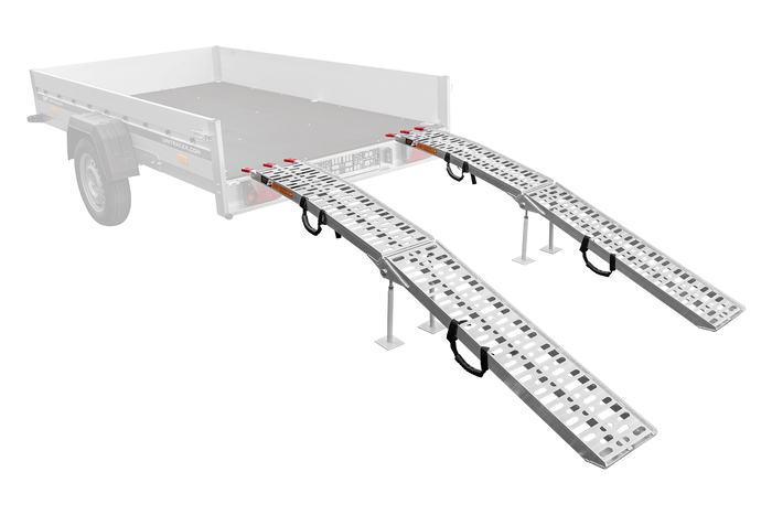 UNITRAILER ALR003 foldbare ramper aluminiumsramper til trailere 221 cm 680 kg med rem og støtte, sæt med 2